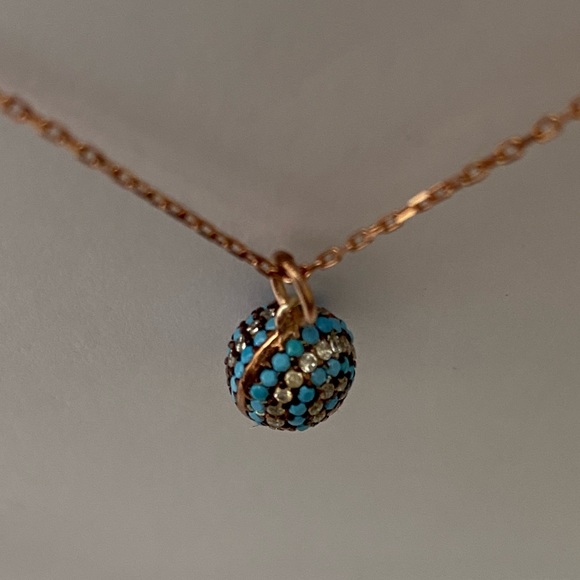 🧿925 Silver blue evileye turquoise cubic zirconia necklace 14k rose gold plated - Picture 5 of 5